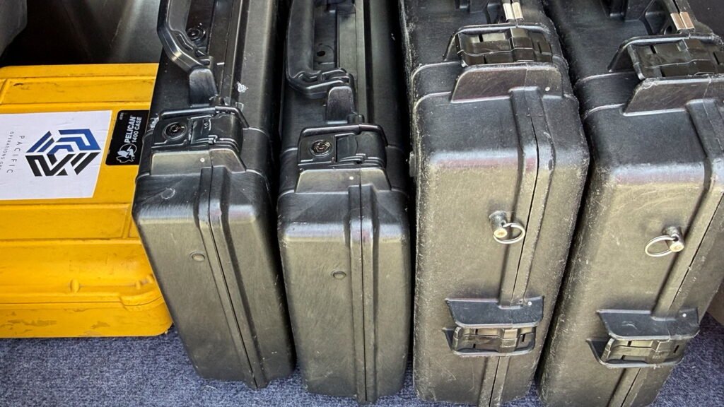 Transport-ready communication kits organized in rugged Pelican protective cases, prepared for temporary mission-critical communication deployments throughout Costa Rica.